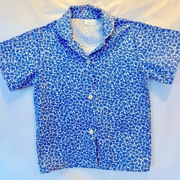 ALFA 3 SL Other - NWOT ALFA -3 SL KIDS UNISEX BUTTON DOWN  BLUE & WHITE FLOWER PRINT SHIRT SIZE 4